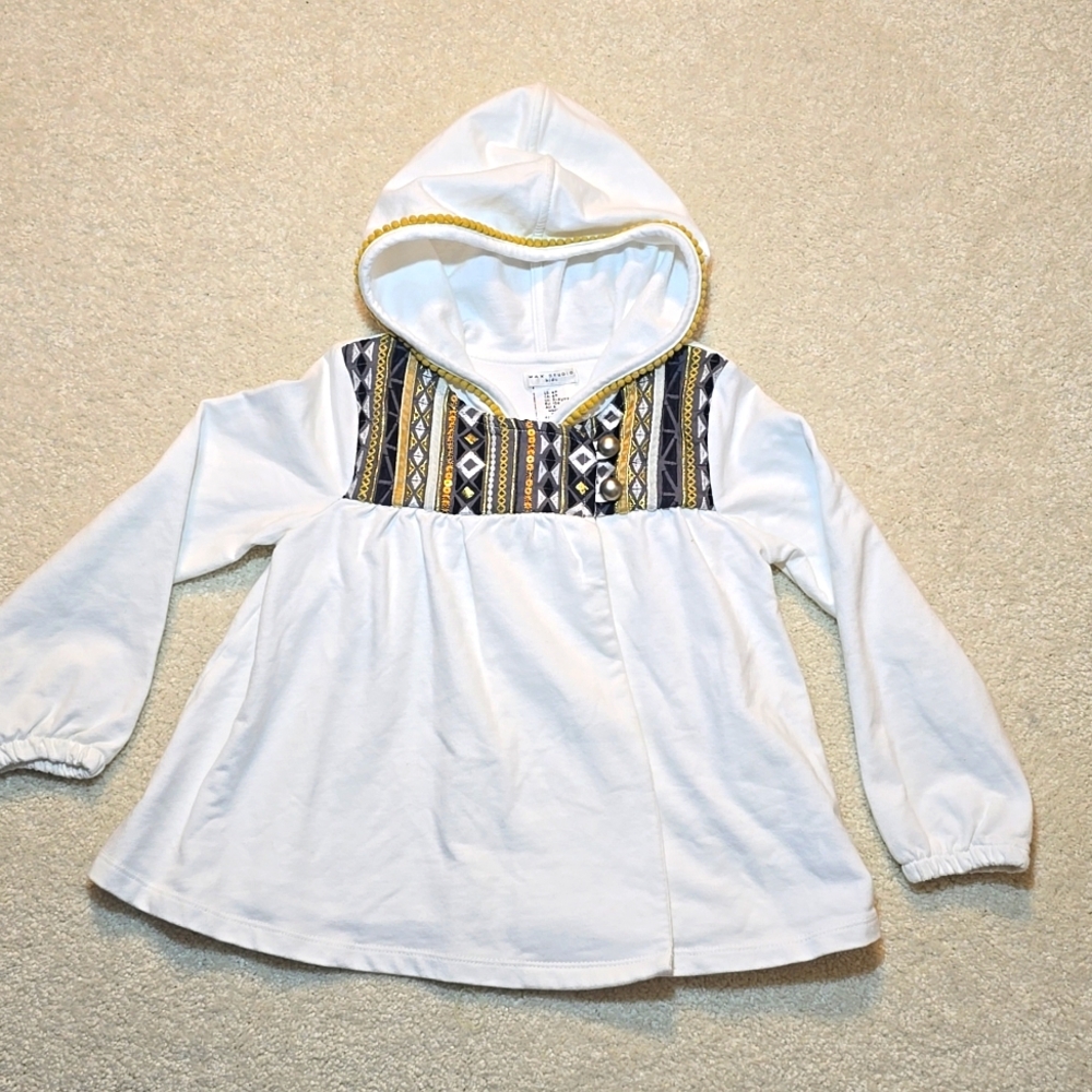 4T Max Studio Kids White Embroidered Pom Pom Hooded Sweater Jacket Coat